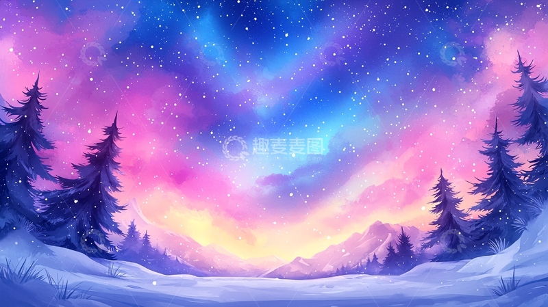 高清大图下载【趣麦麦图】梦幻雪夜森林风景