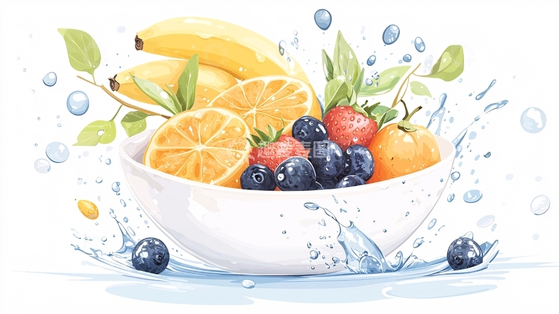 高清大图下载【趣麦麦图】新鲜水果水滴效果插画