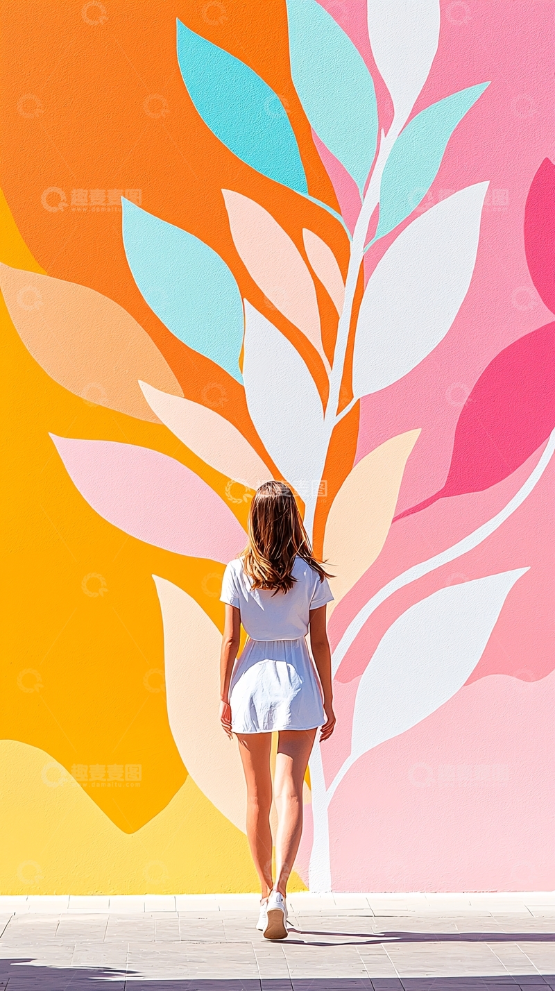 高清大图下载【趣麦麦图】色彩斑斓墙绘与行人背影
