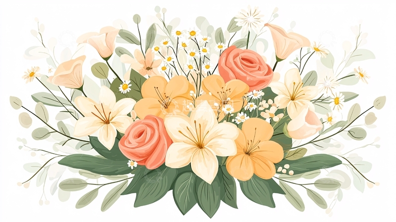 高清大图下载【趣麦麦图】清新花卉手绘插画素材