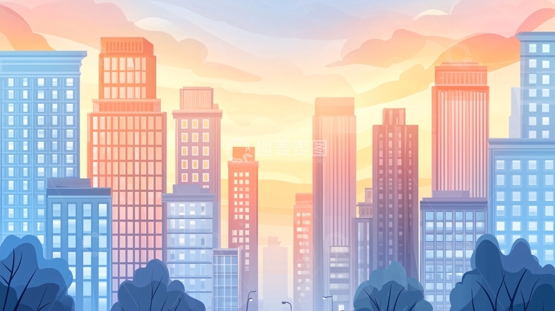 高清大图下载【趣麦麦图】城市日落高楼建筑背景图