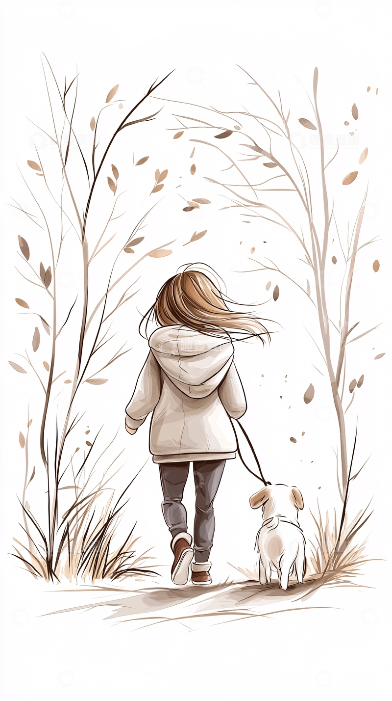 高清大图下载【趣麦麦图】秋日散步与小狗