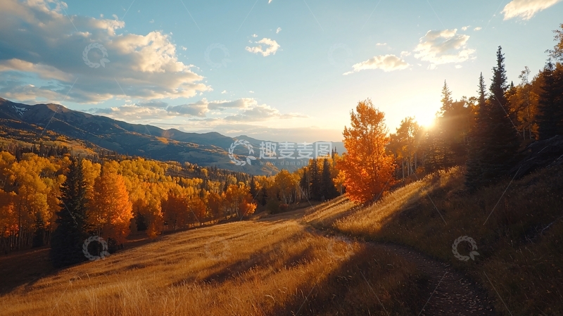 高清大图下载【趣麦麦图】秋日山间夕阳美景