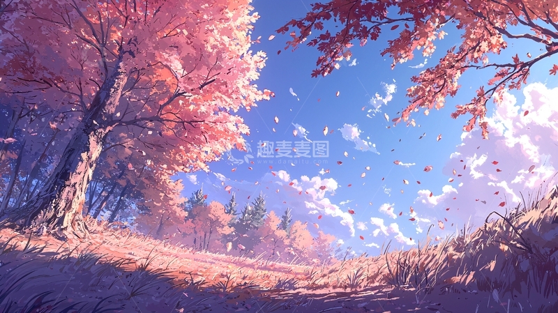 高清大图下载【趣麦麦图】粉红樱花树下的梦幻森林