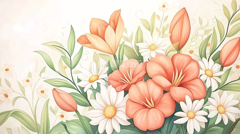 高清大图下载【趣麦麦图】春天盛开的花朵插画素材