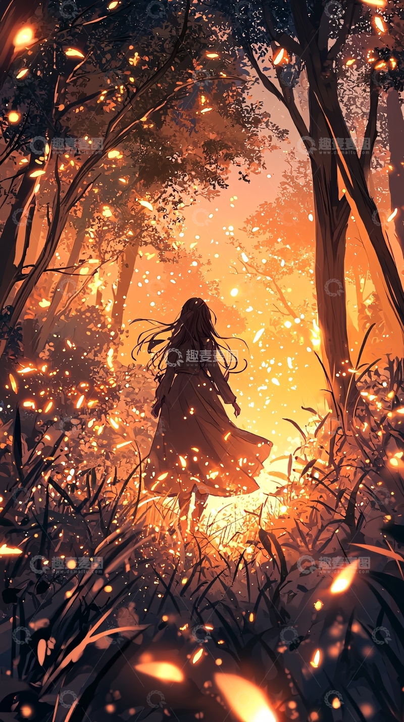高清大图下载【趣麦麦图】秋日森林中的女孩