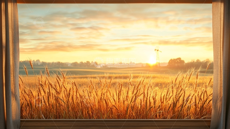 高清大图下载【趣麦麦图】夕阳下的田野风景