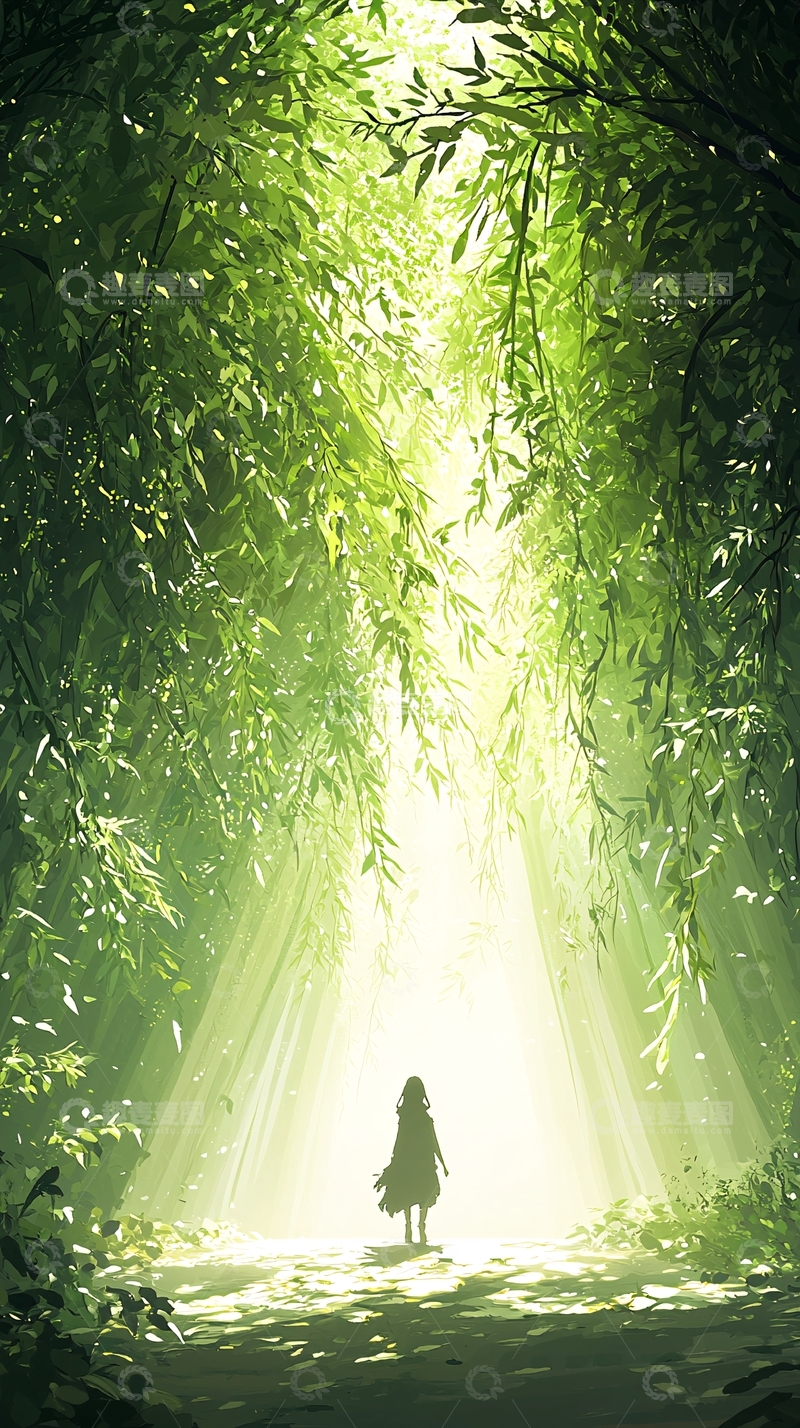 高清大图下载【趣麦麦图】森林中的光束与剪影
