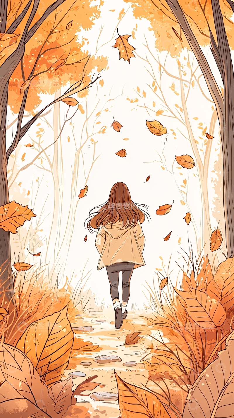 高清大图下载【趣麦麦图】秋日森林中的女孩