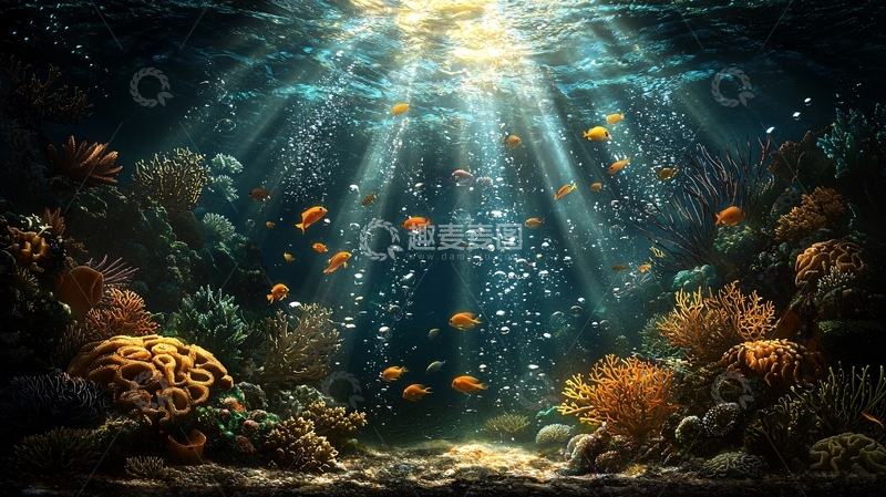 高清大图下载【趣麦麦图】海底珊瑚鱼群光影效果