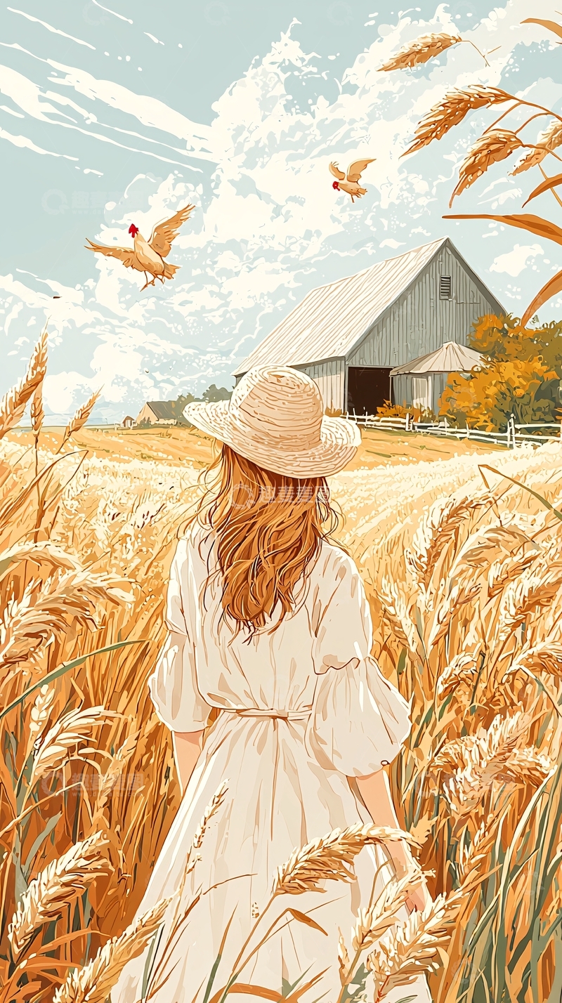 高清大图下载【趣麦麦图】田园风光下的麦田漫步