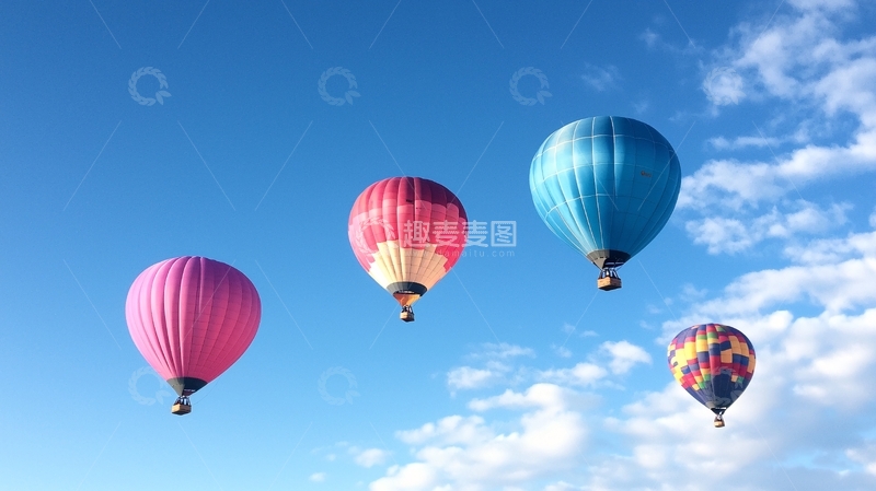 高清大图下载【趣麦麦图】蓝天白云下的热气球