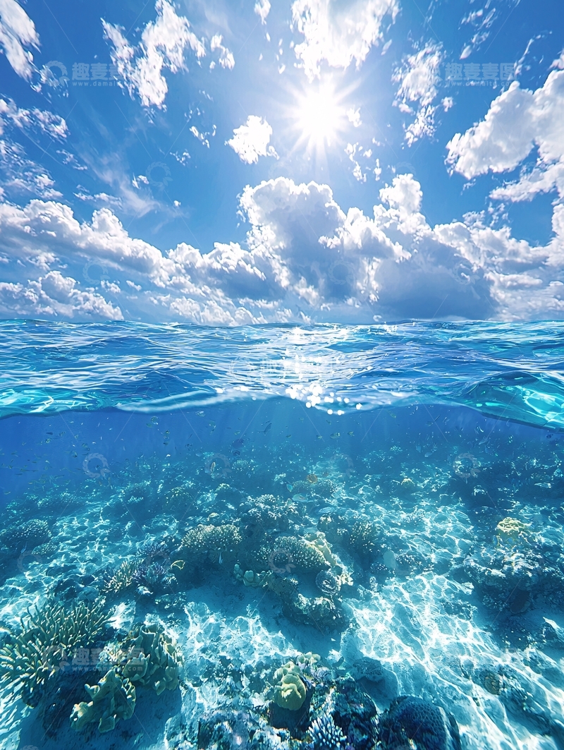 高清大图下载【趣麦麦图】清澈海底珊瑚礁阳光照射