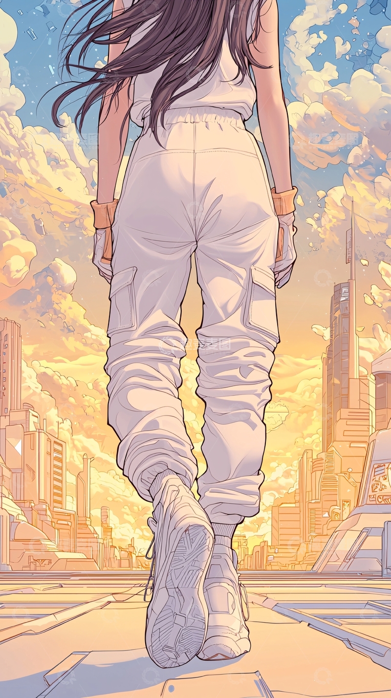 高清大图下载【趣麦麦图】未来城市中的背影女孩