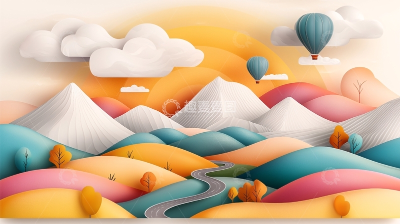 高清大图下载【趣麦麦图】秋日山间热气球风景