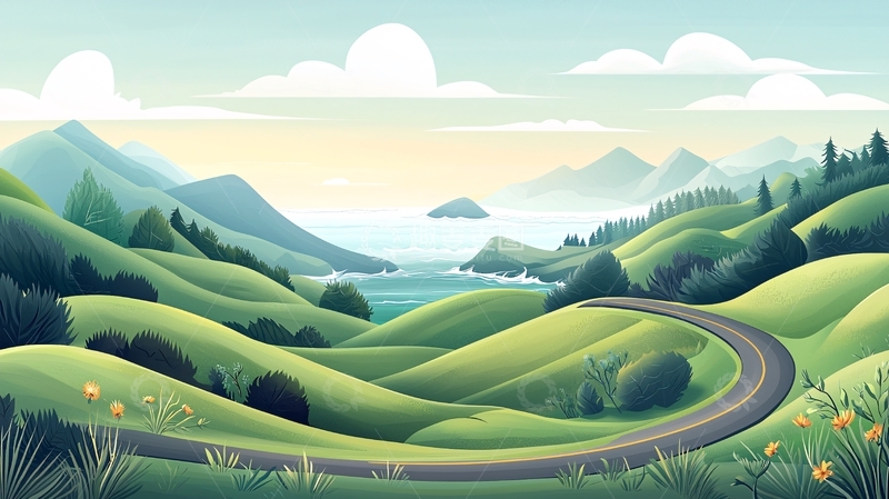 高清大图下载【趣麦麦图】绿色山丘上的蜿蜒公路