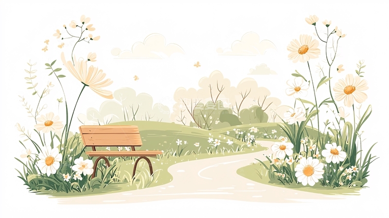 高清大图下载【趣麦麦图】春日花园中的长椅