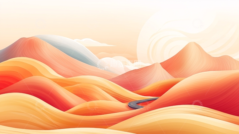 高清大图下载【趣麦麦图】夕阳下的蜿蜒山路