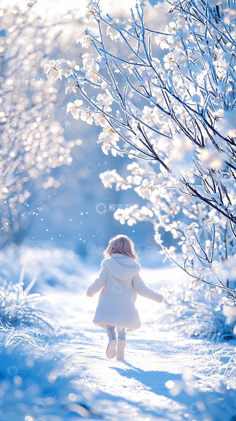 高清大图下载【趣麦麦图】冬日雪景中的小女孩