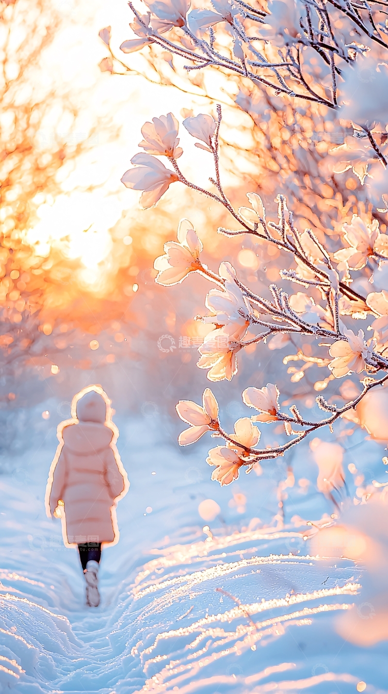 高清大图下载【趣麦麦图】冬日雪景下的温暖背影
