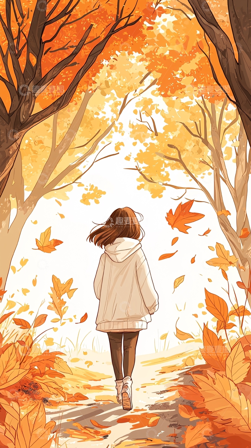 高清大图下载【趣麦麦图】秋日漫步的女孩