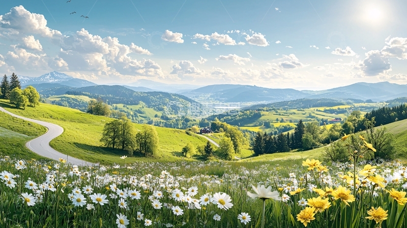 高清大图下载【趣麦麦图】春日山间花海风景