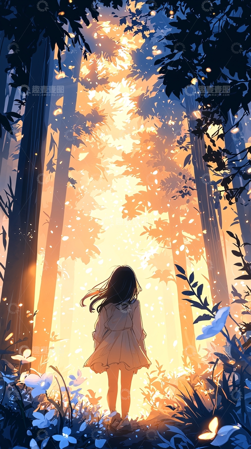 高清大图下载【趣麦麦图】秋日森林中的女孩