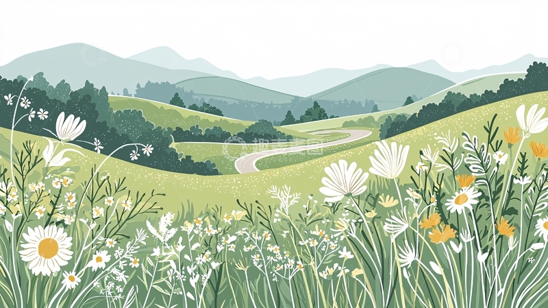 高清大图下载【趣麦麦图】山间野花与蜿蜒小路