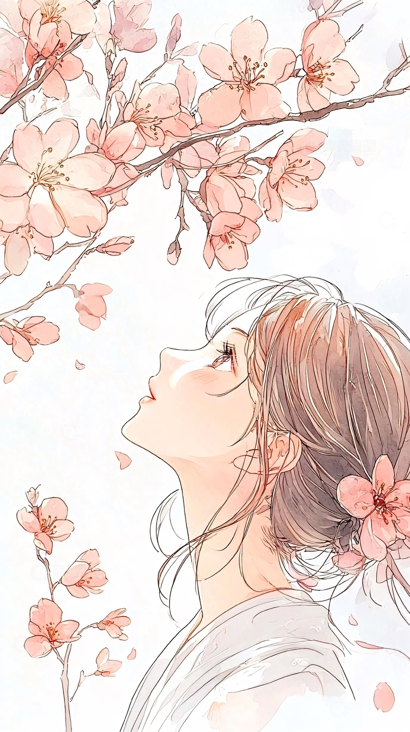 高清大图下载【趣麦麦图】樱花下的少女