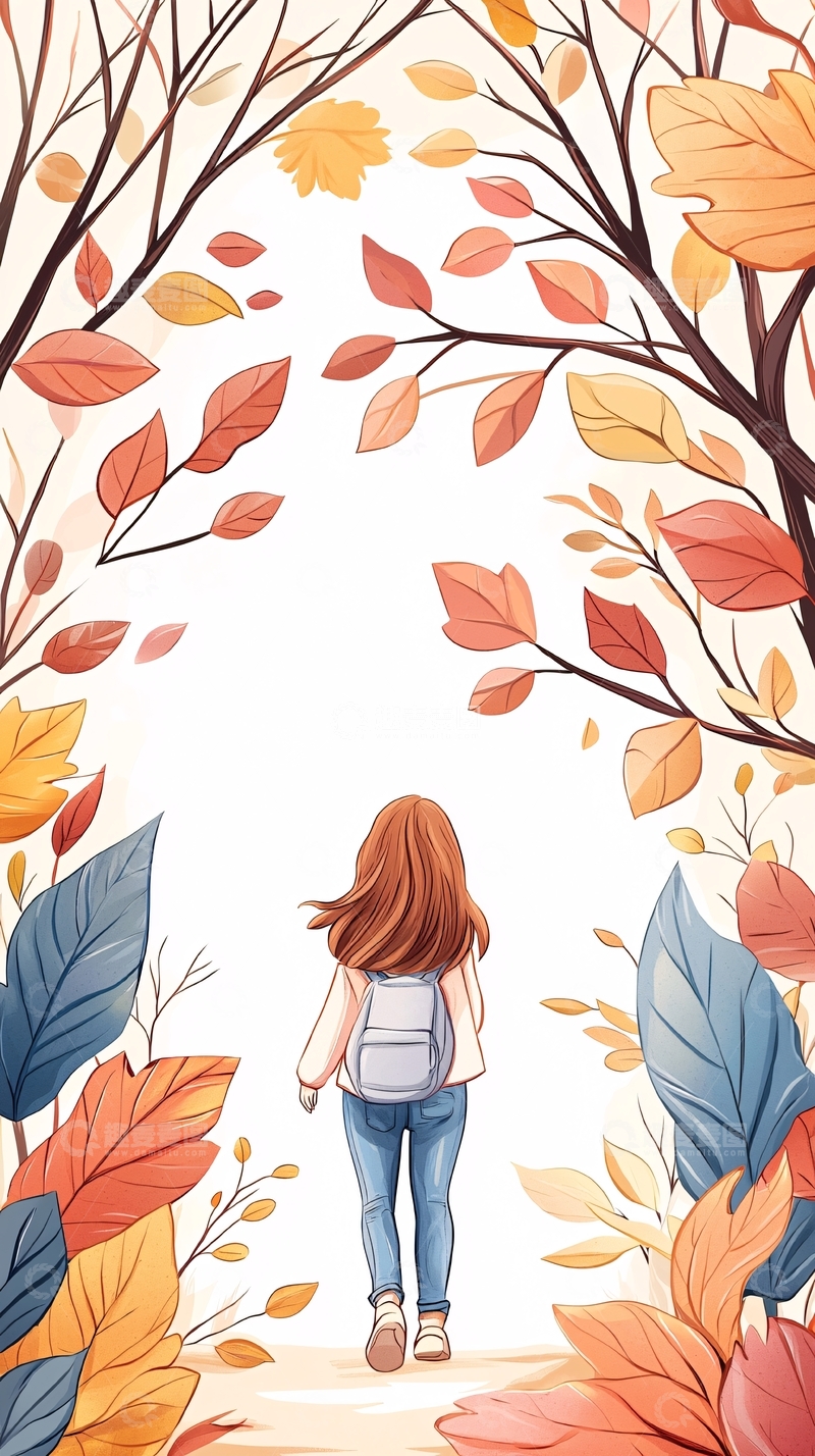 高清大图下载【趣麦麦图】秋日漫步的女孩