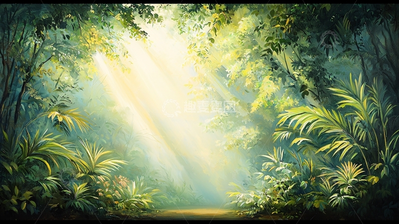 高清大图下载【趣麦麦图】阳光穿透丛林自然风景