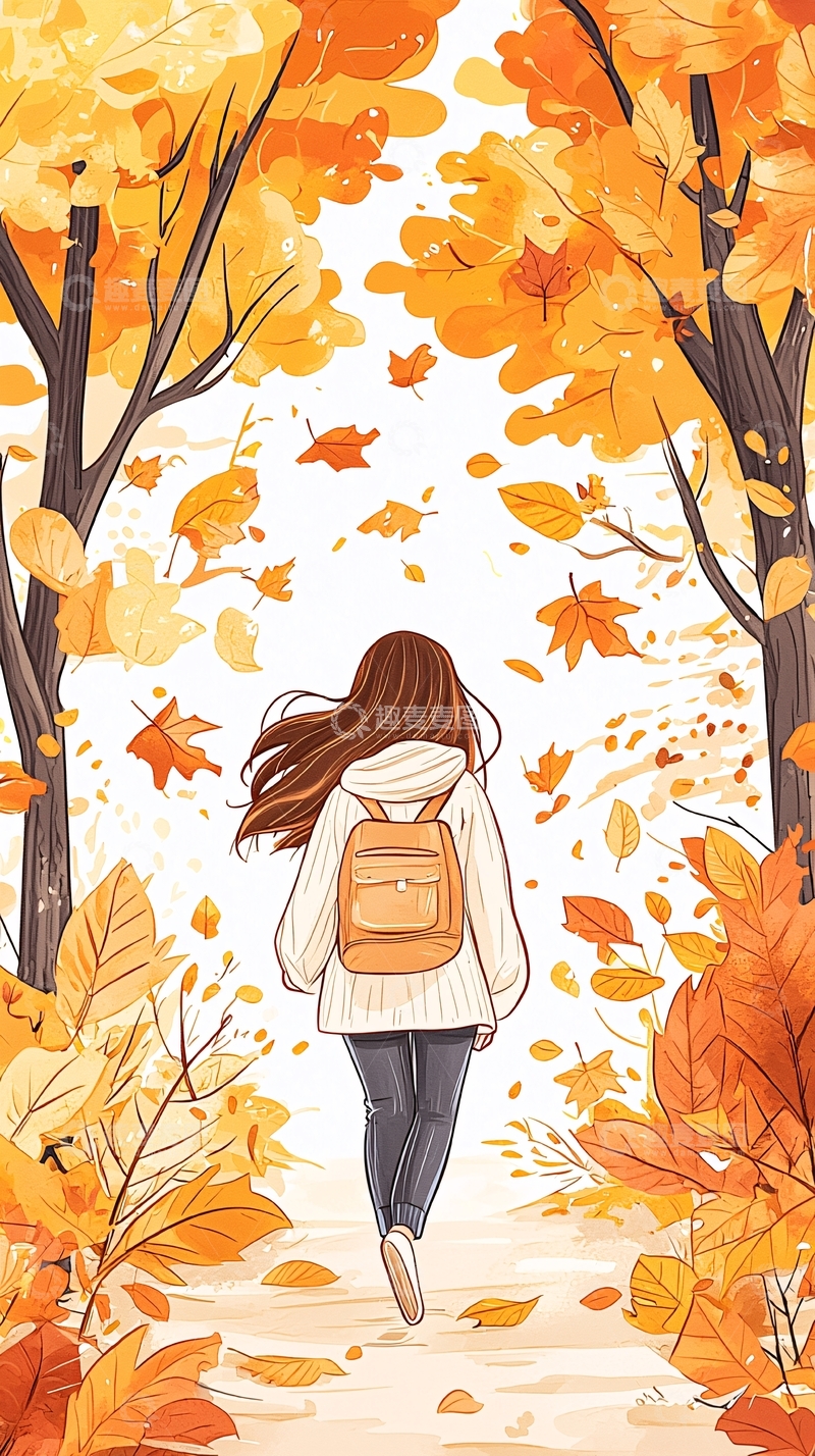 高清大图下载【趣麦麦图】秋日漫步的女孩