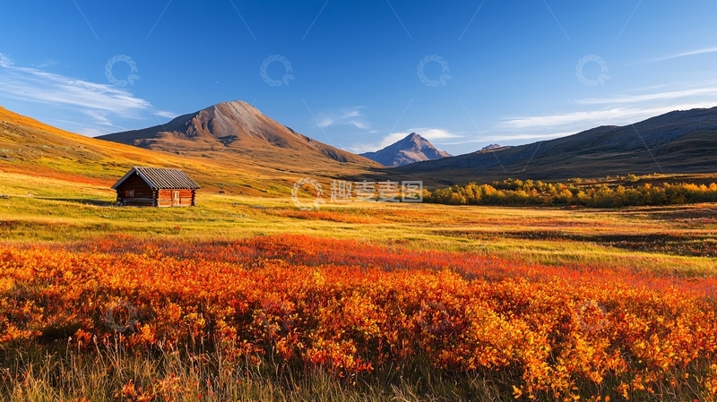 高清大图下载【趣麦麦图】秋日山间小屋风景