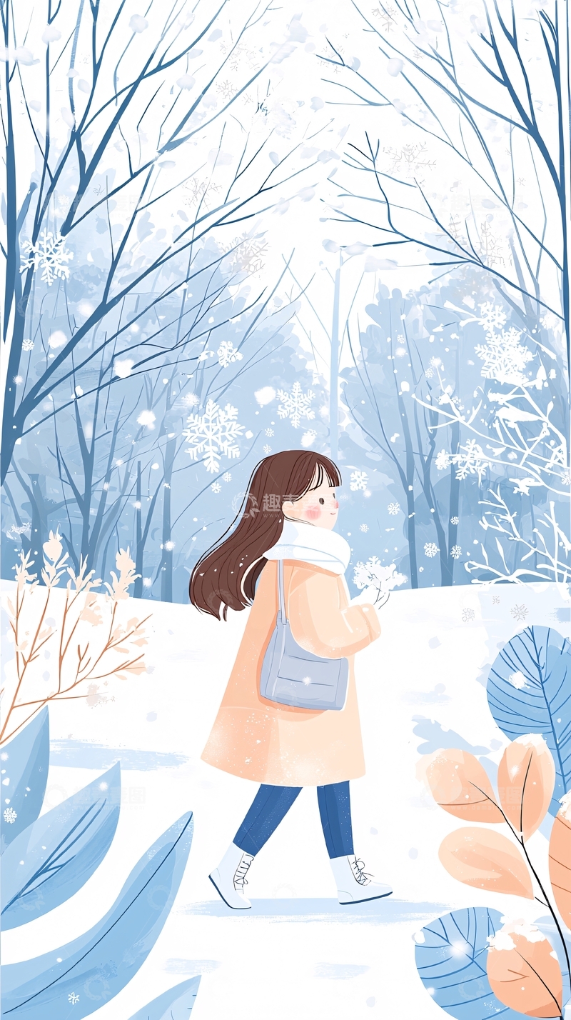 高清大图下载【趣麦麦图】冬日雪景中的女孩