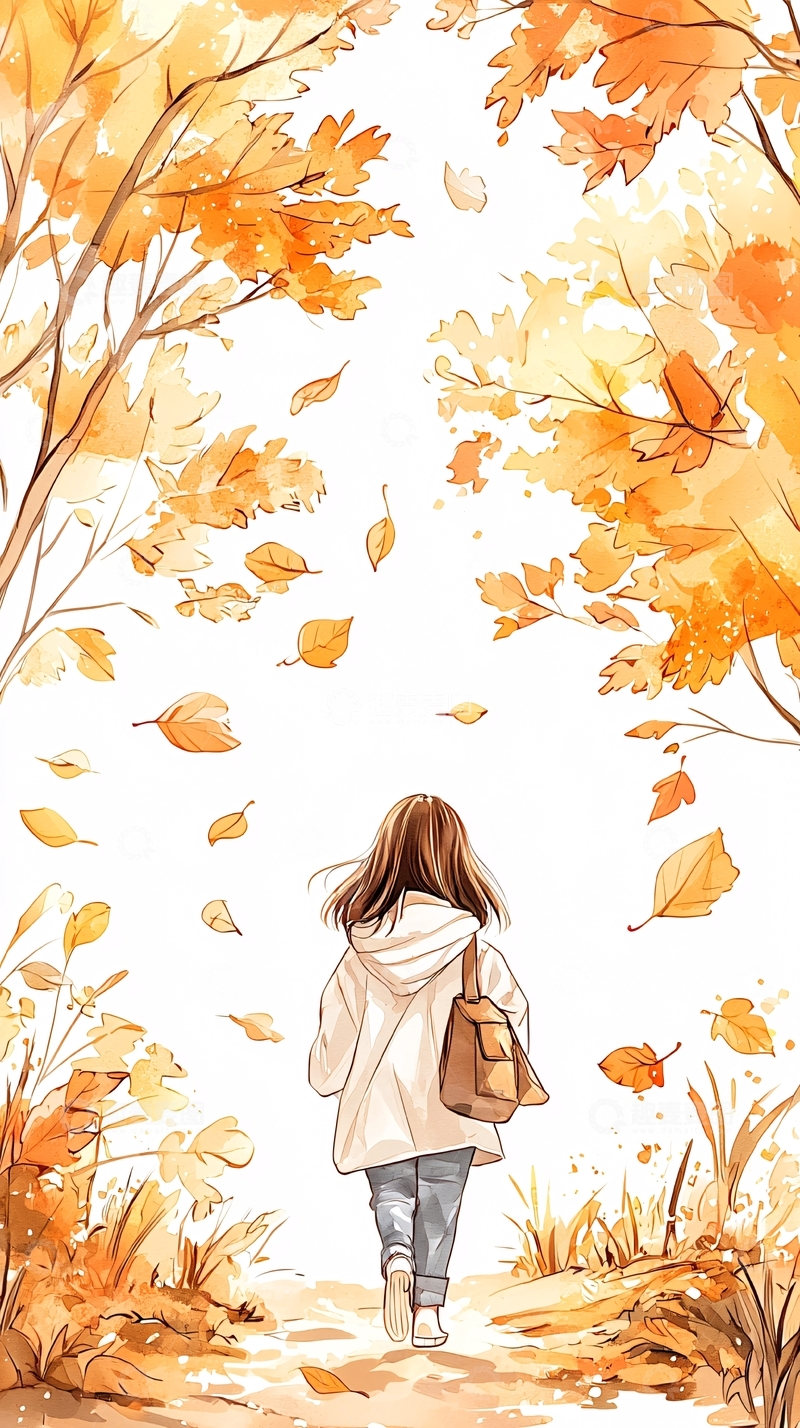 高清大图下载【趣麦麦图】秋日漫步的女孩