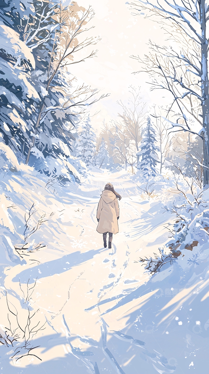 高清大图下载【趣麦麦图】冬日雪景中的背影