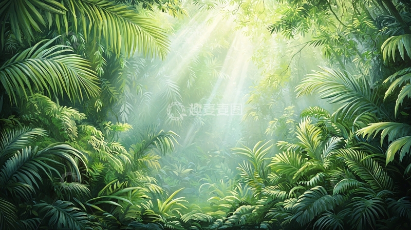 高清大图下载【趣麦麦图】阳光穿透热带雨林