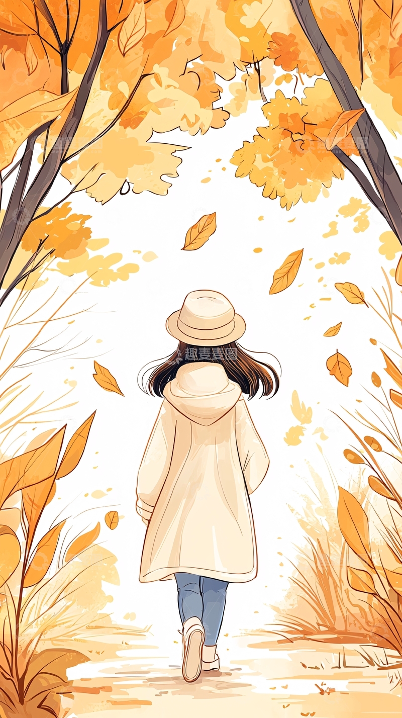 高清大图下载【趣麦麦图】秋日漫步的女孩