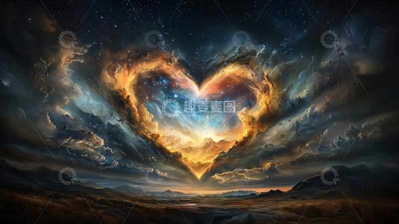 高清大图下载【趣麦麦图】心形云朵下的壮丽山景