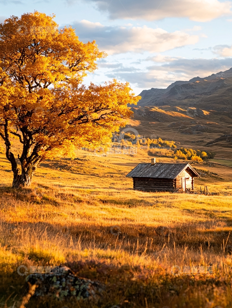 高清大图下载【趣麦麦图】秋日山间小屋风景