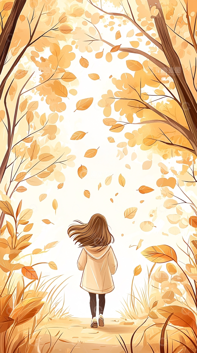 高清大图下载【趣麦麦图】秋日落叶中的女孩