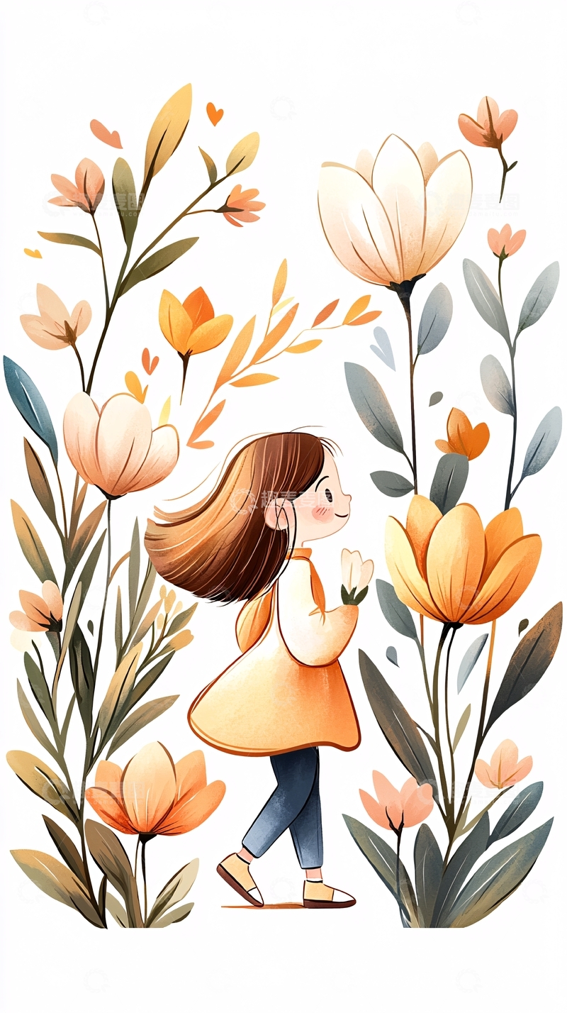 高清大图下载【趣麦麦图】秋日花园中的小女孩