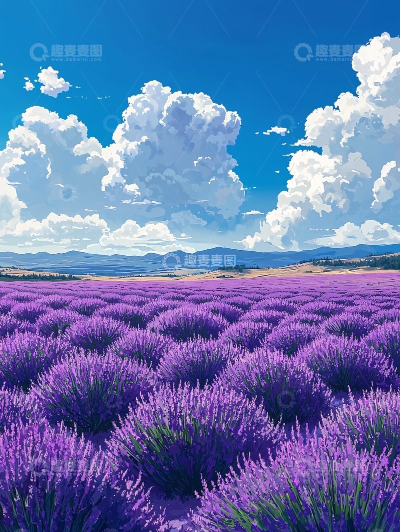 高清大图下载【趣麦麦图】薰衣草田野下的蓝天白云