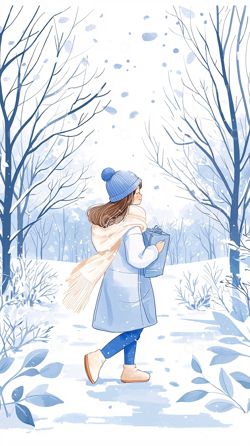 高清大图下载【趣麦麦图】冬日雪景中的女孩