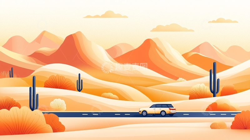 高清大图下载【趣麦麦图】沙漠公路旅行风景图