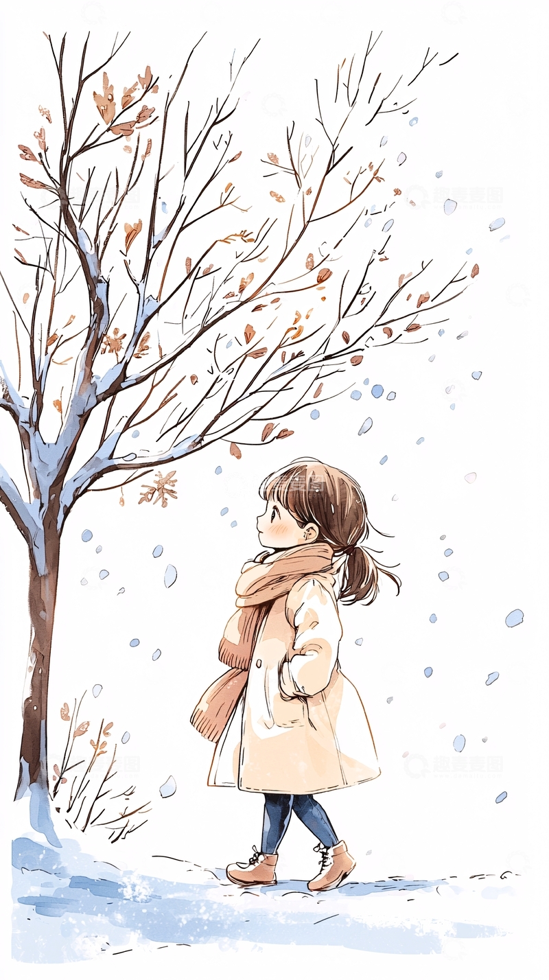 高清大图下载【趣麦麦图】冬日雪景中的小女孩