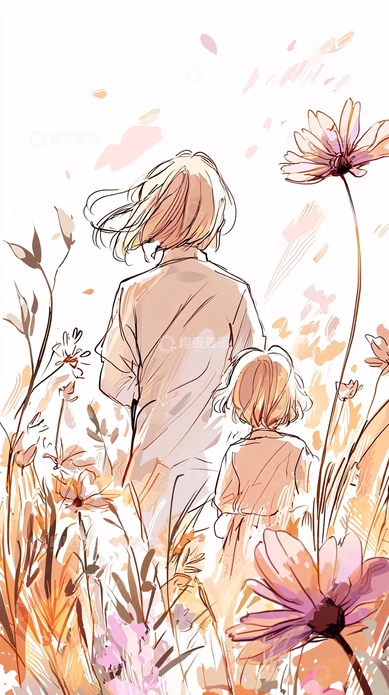 高清大图下载【趣麦麦图】母女漫步花海