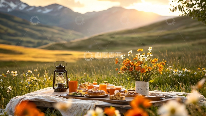 高清大图下载【趣麦麦图】山间野餐浪漫时光