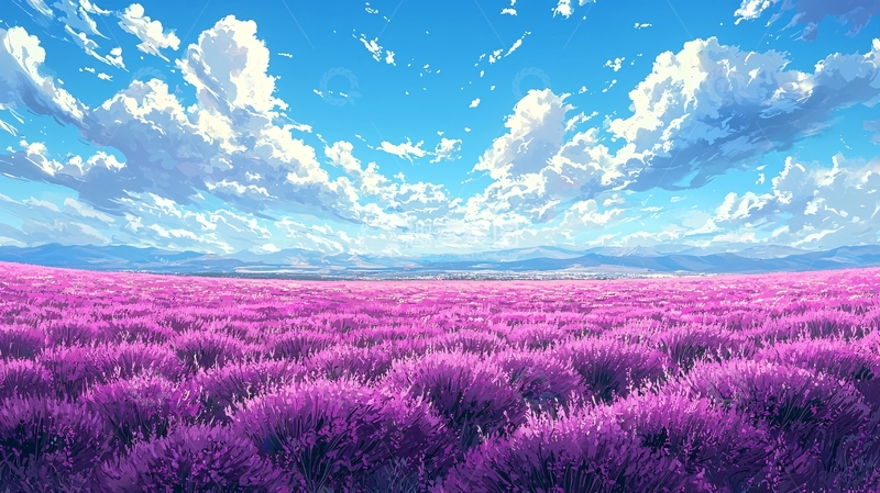 高清大图下载【趣麦麦图】薰衣草田野下的蓝天白云