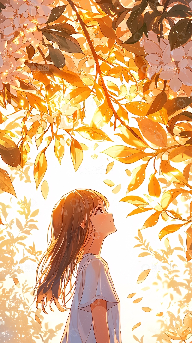 高清大图下载【趣麦麦图】秋日女孩与落叶